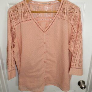 Soft Surroundings Lace Tunic Style Women’s Top Size 2X Peach 100% Cotton